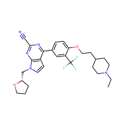 CCN1CCC(CCOc2ccc(-c3nc(C#N)nc4c3ccn4C[C@@H]3CCCO3)cc2C(F)(F)F)CC1 ZINC001772635956