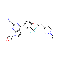 CCN1CCC(CCOc2ccc(-c3nc(C#N)nc4c3ccn4C3COC3)cc2C(F)(F)F)CC1 ZINC001772645533