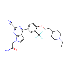 CCN1CCC(CCOc2ccc(-c3nc(C#N)nc4c3ccn4CC(N)=O)cc2C(F)(F)F)CC1 ZINC001772572910