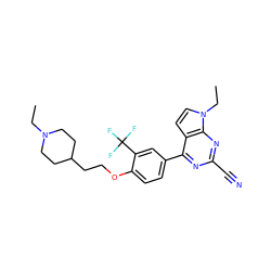 CCN1CCC(CCOc2ccc(-c3nc(C#N)nc4c3ccn4CC)cc2C(F)(F)F)CC1 ZINC001772654247