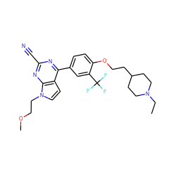 CCN1CCC(CCOc2ccc(-c3nc(C#N)nc4c3ccn4CCOC)cc2C(F)(F)F)CC1 ZINC000220673785