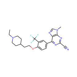 CCN1CCC(CCOc2ccc(-c3nc(C#N)nc4c3ncn4C)cc2C(F)(F)F)CC1 ZINC001772656278