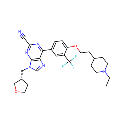 CCN1CCC(CCOc2ccc(-c3nc(C#N)nc4c3ncn4C[C@@H]3CCOC3)cc2C(F)(F)F)CC1 ZINC000205775617