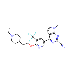 CCN1CCC(CCOc2ncc(-c3nc(C#N)nc4c3ccn4C)cc2C(F)(F)F)CC1 ZINC001772624431