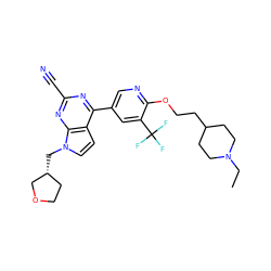 CCN1CCC(CCOc2ncc(-c3nc(C#N)nc4c3ccn4C[C@@H]3CCOC3)cc2C(F)(F)F)CC1 ZINC001772571721