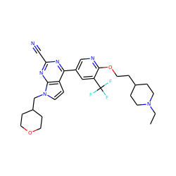 CCN1CCC(CCOc2ncc(-c3nc(C#N)nc4c3ccn4CC3CCOCC3)cc2C(F)(F)F)CC1 ZINC001772623251