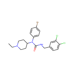 CCN1CCC(N(C(=O)NCc2ccc(Cl)c(Cl)c2)c2ccc(Br)cc2)CC1 ZINC000049125710