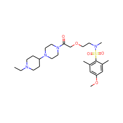 CCN1CCC(N2CCN(C(=O)COCCN(C)S(=O)(=O)c3c(C)cc(OC)cc3C)CC2)CC1 ZINC000084732344