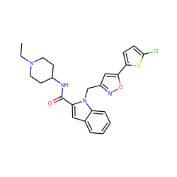 CCN1CCC(NC(=O)c2cc3ccccc3n2Cc2cc(-c3ccc(Cl)s3)on2)CC1 ZINC000014959615