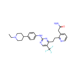 CCN1CCC(c2ccc(Nc3ncc(C(F)(F)F)c(CCc4ncccc4CC(N)=O)n3)cc2)CC1 ZINC000207554543