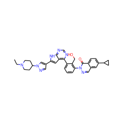 CCN1CCC(n2cc(-c3cc4c(-c5cccc(-n6ncc7cc(C8CC8)ccc7c6=O)c5CO)ncnc4[nH]3)cn2)CC1 ZINC000148688425