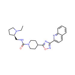 CCN1CCC[C@@H]1CNC(=O)N1CCC(c2nc(-c3ccc4ccccc4n3)no2)CC1 ZINC000072181225