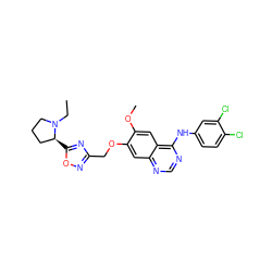 CCN1CCC[C@@H]1c1nc(COc2cc3ncnc(Nc4ccc(Cl)c(Cl)c4)c3cc2OC)no1 ZINC000114822248