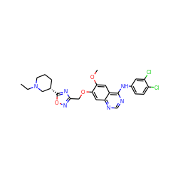 CCN1CCC[C@H](c2nc(COc3cc4ncnc(Nc5ccc(Cl)c(Cl)c5)c4cc3OC)no2)C1 ZINC000088367919