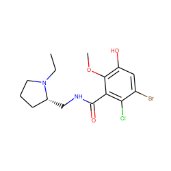 CCN1CCC[C@H]1CNC(=O)c1c(Cl)c(Br)cc(O)c1OC ZINC000064448354