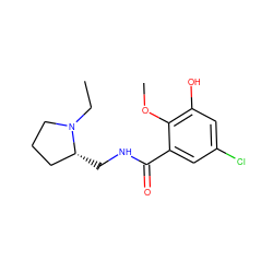 CCN1CCC[C@H]1CNC(=O)c1cc(Cl)cc(O)c1OC ZINC000064426676