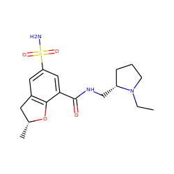 CCN1CCC[C@H]1CNC(=O)c1cc(S(N)(=O)=O)cc2c1O[C@H](C)C2 ZINC000012356142