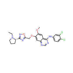 CCN1CCC[C@H]1c1noc(COc2cc3ncnc(Nc4ccc(Cl)c(Cl)c4)c3cc2OC)n1 ZINC000114821619