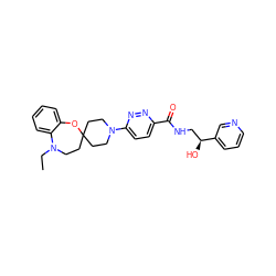 CCN1CCC2(CCN(c3ccc(C(=O)NC[C@H](O)c4cccnc4)nn3)CC2)Oc2ccccc21 ZINC000071318627