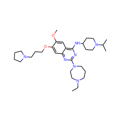 CCN1CCCN(c2nc(NC3CCN(C(C)C)CC3)c3cc(OC)c(OCCCN4CCCC4)cc3n2)CC1 ZINC000072114803