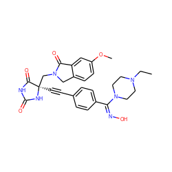 CCN1CCN(/C(=N\O)c2ccc(C#C[C@]3(CN4Cc5ccc(OC)cc5C4=O)NC(=O)NC3=O)cc2)CC1 ZINC000064559336