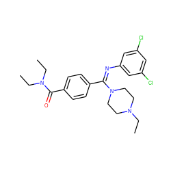 CCN1CCN(/C(=N\c2cc(Cl)cc(Cl)c2)c2ccc(C(=O)N(CC)CC)cc2)CC1 ZINC000100801479