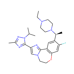 CCN1CCN([C@@H](C)c2cc3c(cc2F)OCCn2cc(-c4nc(C)nn4C(C)C)nc2-3)CC1 ZINC000204423369