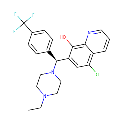 CCN1CCN([C@@H](c2ccc(C(F)(F)F)cc2)c2cc(Cl)c3cccnc3c2O)CC1 ZINC000096285973