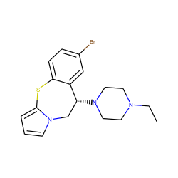 CCN1CCN([C@@H]2Cn3cccc3Sc3ccc(Br)cc32)CC1 ZINC000022925271