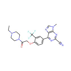 CCN1CCN(C(=O)COc2ccc(-c3nc(C#N)nc4c3ncn4C)cc2C(F)(F)F)CC1 ZINC001772600471