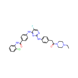 CCN1CCN(C(=O)Cc2ccc(Nc3ncc(F)c(Nc4ccc(C(=O)Nc5ccccc5Cl)cc4)n3)cc2)CC1 ZINC000042803194