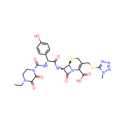 CCN1CCN(C(=O)N[C@@H](C(=O)N[C@@H]2C(=O)N3C(C(=O)O)=C(CSc4nnnn4C)CS[C@H]23)c2ccc(O)cc2)C(=O)C1=O ZINC000003830432