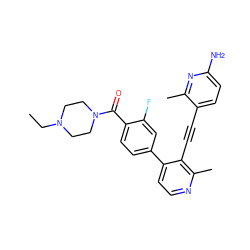 CCN1CCN(C(=O)c2ccc(-c3ccnc(C)c3C#Cc3ccc(N)nc3C)cc2F)CC1 ZINC000202384352