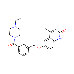 CCN1CCN(C(=O)c2cccc(COc3ccc4[nH]c(=O)cc(C)c4c3)c2)CC1 ZINC000045336610