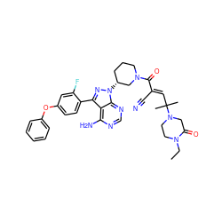 CCN1CCN(C(C)(C)/C=C(\C#N)C(=O)N2CCC[C@@H](n3nc(-c4ccc(Oc5ccccc5)cc4F)c4c(N)ncnc43)C2)CC1=O ZINC000223573418