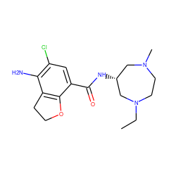 CCN1CCN(C)C[C@@H](NC(=O)c2cc(Cl)c(N)c3c2OCC3)C1 ZINC000022778610