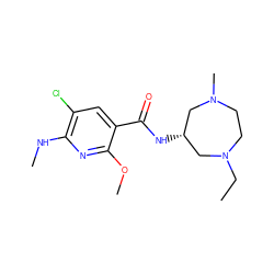 CCN1CCN(C)C[C@@H](NC(=O)c2cc(Cl)c(NC)nc2OC)C1 ZINC000022928157