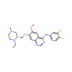 CCN1CCN(C)C[C@@H]1COc1cc2ncnc(Nc3ccc(Cl)c(Cl)c3)c2cc1OC ZINC000114821536