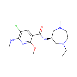 CCN1CCN(C)C[C@H](NC(=O)c2cc(Cl)c(NC)nc2OC)C1 ZINC000022928205