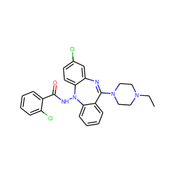 CCN1CCN(C2=Nc3cc(Cl)ccc3N(NC(=O)c3ccccc3Cl)c3ccccc32)CC1 ZINC000036089501