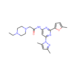 CCN1CCN(CC(=O)Nc2cc(-n3nc(C)cc3C)nc(-c3ccc(C)o3)n2)CC1 ZINC000023360551