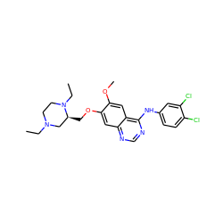 CCN1CCN(CC)[C@@H](COc2cc3ncnc(Nc4ccc(Cl)c(Cl)c4)c3cc2OC)C1 ZINC000114821411