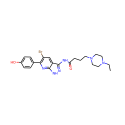 CCN1CCN(CCCC(=O)Nc2n[nH]c3nc(-c4ccc(O)cc4)c(Br)cc23)CC1 ZINC000022930703