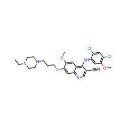 CCN1CCN(CCCOc2cc3ncc(C#N)c(Nc4cc(OC)c(Cl)cc4Cl)c3cc2OC)CC1 ZINC000023357806