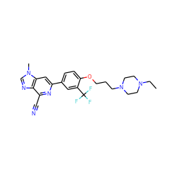 CCN1CCN(CCCOc2ccc(-c3cc4c(ncn4C)c(C#N)n3)cc2C(F)(F)F)CC1 ZINC000058538351