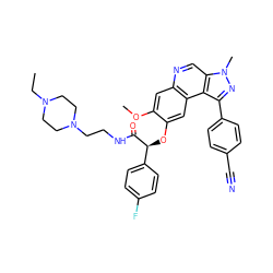 CCN1CCN(CCNC(=O)[C@@H](Oc2cc3c(cc2OC)ncc2c3c(-c3ccc(C#N)cc3)nn2C)c2ccc(F)cc2)CC1 ZINC000169704816