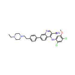 CCN1CCN(CCc2ccc(-c3ccc4c(Nc5cc(OC)c(Cl)cc5Cl)c(C#N)cnc4c3)cc2)CC1 ZINC000023357922