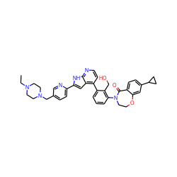 CCN1CCN(Cc2ccc(-c3cc4c(-c5cccc(N6CCOc7cc(C8CC8)ccc7C6=O)c5CO)ccnc4[nH]3)nc2)CC1 ZINC001772604709