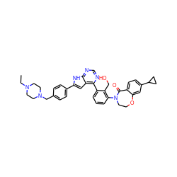 CCN1CCN(Cc2ccc(-c3cc4c(-c5cccc(N6CCOc7cc(C8CC8)ccc7C6=O)c5CO)ncnc4[nH]3)cc2)CC1 ZINC000224769689