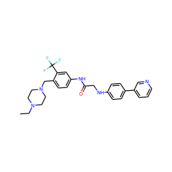 CCN1CCN(Cc2ccc(NC(=O)CNc3ccc(-c4cccnc4)cc3)cc2C(F)(F)F)CC1 ZINC000148106810